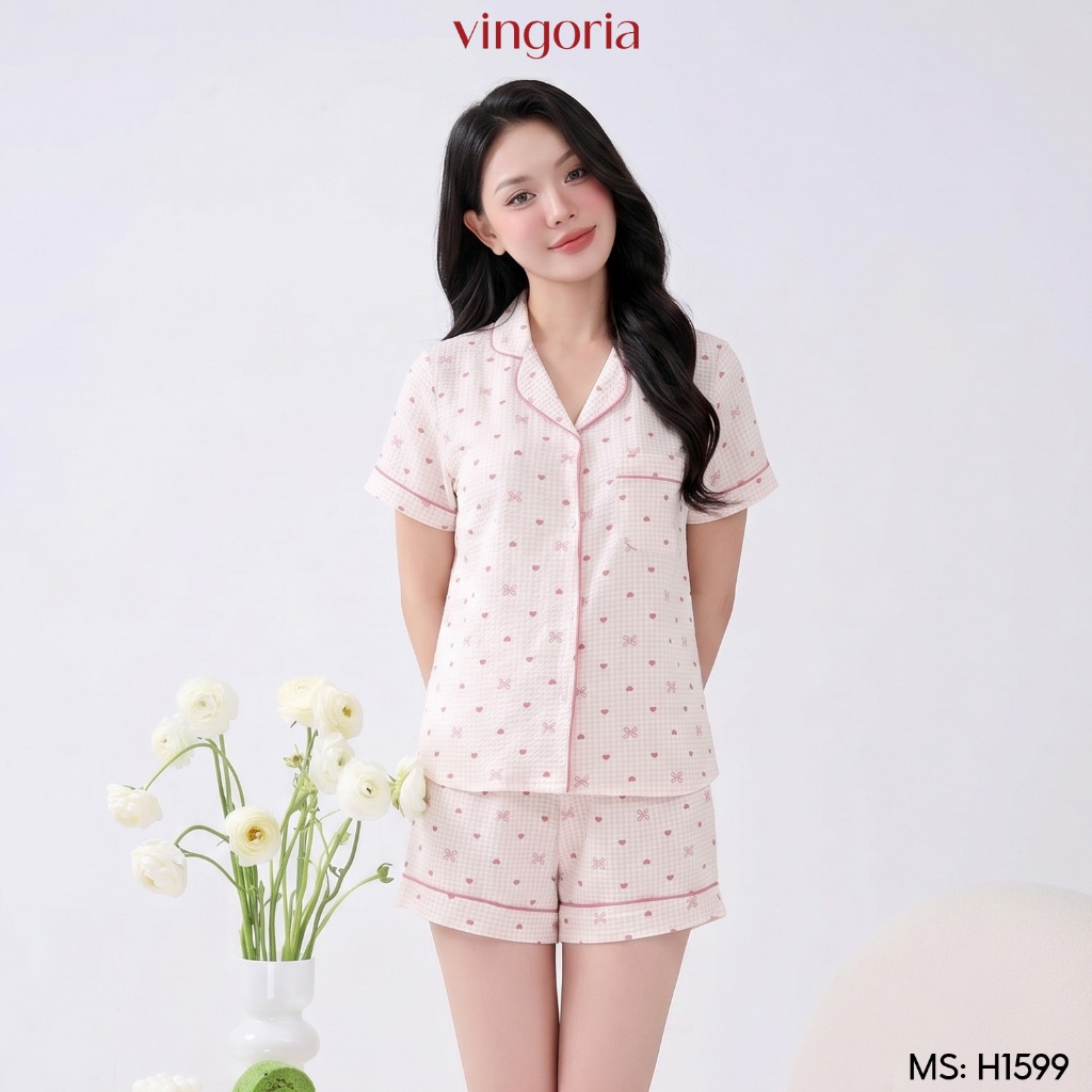 Bộ đồ ngủ nữ Pijama đũi mặc nhà VINGO/VINGORIA tay ngắn mùa hè H1599, H1579 | BigBuy360 - bigbuy360.vn
