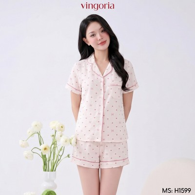 Bộ đồ ngủ nữ Pijama đũi mặc nhà VINGO/VINGORIA tay ngắn mùa hè H1599, H1579