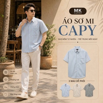 Áo Sơ Mi nam kẻ Capy MKCLEVER Chất kẻ thô siêu đẹp mềm mịn, thoáng mát, chống nhăn, form dáng trẻ trung mặc hằng ngày