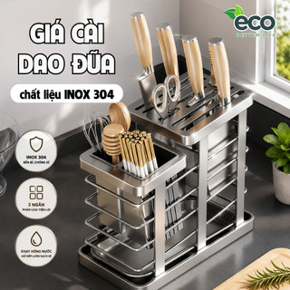 (LOẠI 1) Giá Cài Dao Đũa Nhà Bếp Thép Cacbon Chống Gỉ, Kệ Đựng Dao Kéo Đa Năng Có Khay Hứng Nước