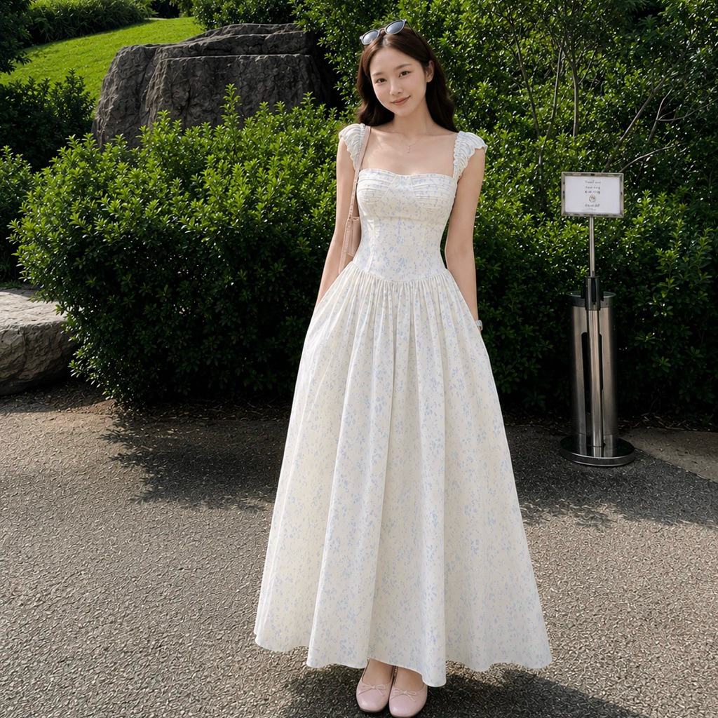 HAZI DRESS Váy maxi đầm maxi nữ hoạ tiết rực rỡ váy 2 dây from uimeecloset vietnam
