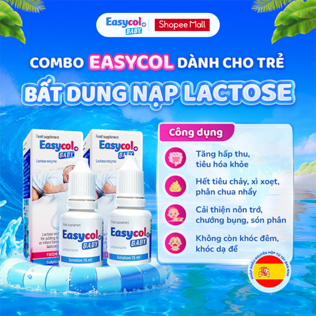Combo 2 Lọ Enzyme lactase Easycol Baby Cho Bé Sơ Sinh Bất Dung Nạp Hoặc Quá Tải Đường Lactose