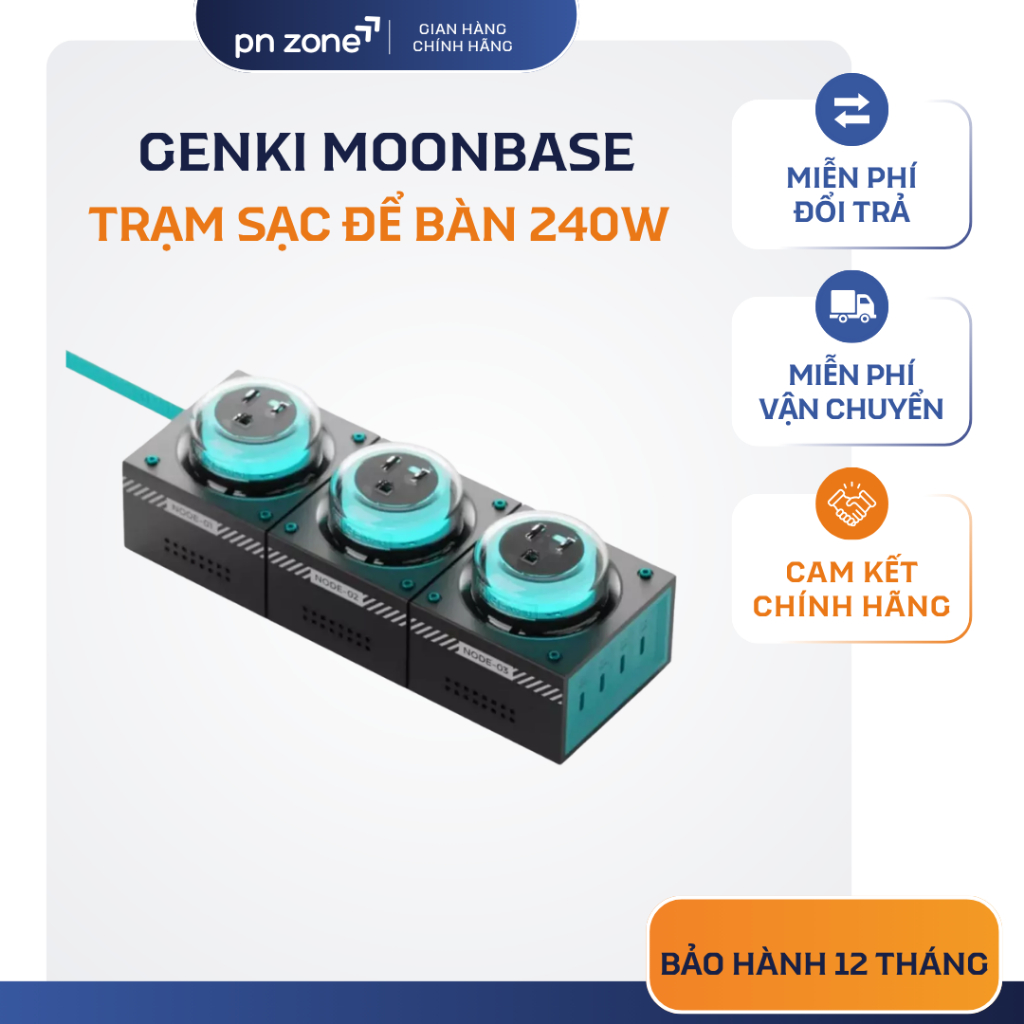 Sạc Để Bàn GENKI Moonbase 240W GaN 3 AC & 4 USB-C (Tối đa 140W) - Bảo Hành 12 Tháng.