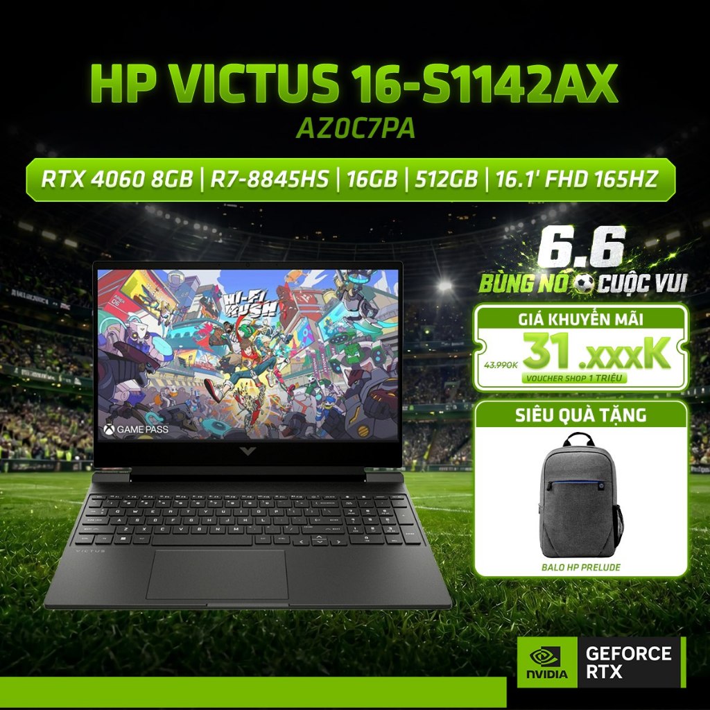 Laptop Gaming HP Victus 16-s1142AX AZ0C7PA GeForce RTX™ 4060 8GB / R7-8845HS / 16GB / 512GB