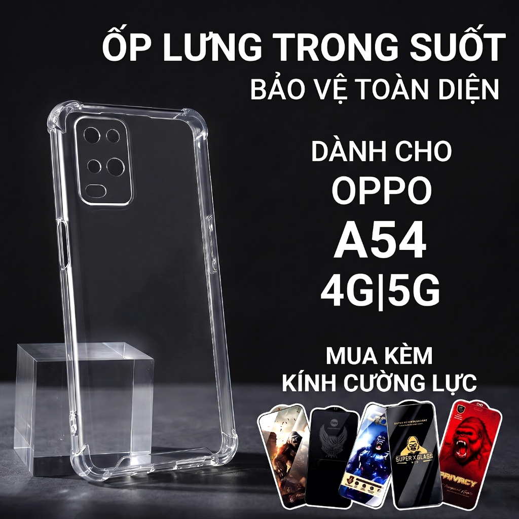 Ốp lưng Oppo A54 4G/5G Cow case trơn trong suốt | Ốp điện thoại Oppo dẻo bảo vệ camera đt toàn diện
