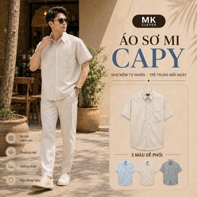 Áo Sơ Mi nam cổ Đức Capy MKCLEVER Chất kẻ thô mềm mịn, thoáng mát, chống nhăn, form dáng trẻ trung mặc hằng ngày
