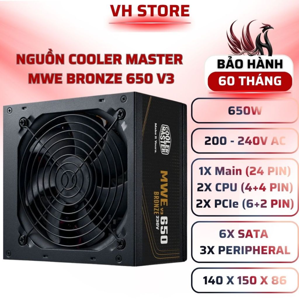 Nguồn Cooler Master MWE Bronze 650W V3 ATX 3.1 80 Plus Bronze - BẢO HÀNH 36 THÁNG - VHSTORE