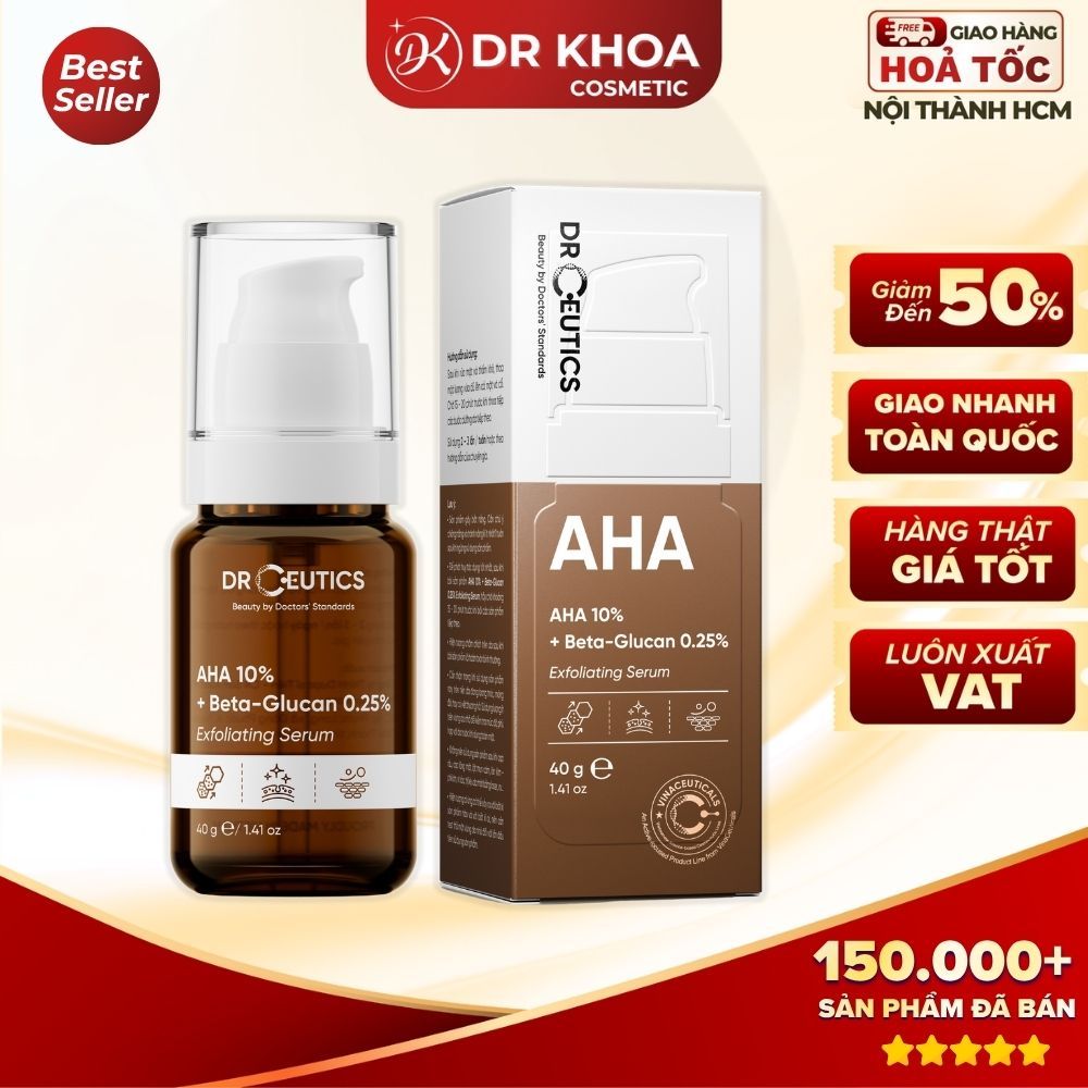 Serum DrCeutics AHA 10% Exfoliating Serum Dưỡng Sáng Căng Bóng Da 40g Dr Khoa
