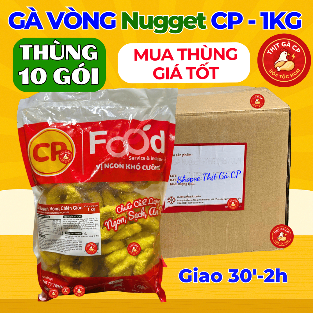 (SỈ THÙNG GIÁ TỐT) Gà Vòng Nugget CP 10Kg / 5Kg Gà Nugget Chiên Giòn Gói 1Kg Giá Sỉ Quán Ăn Tiệc Sin