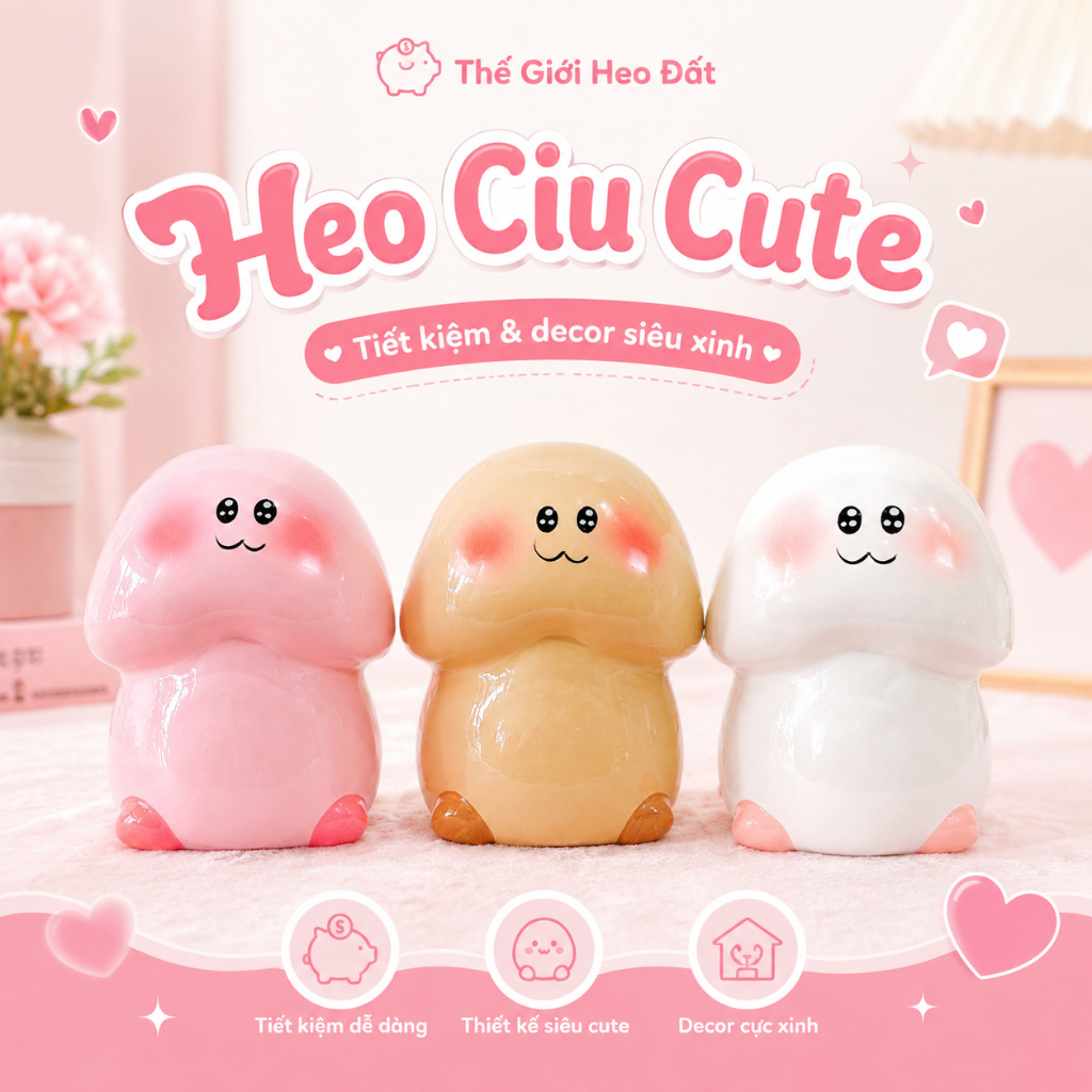 Heo đất tiết kiệm đẹp hình con ciu cute dễ thương 2026, ống con lợn size to lớn hình con ciu ,người 