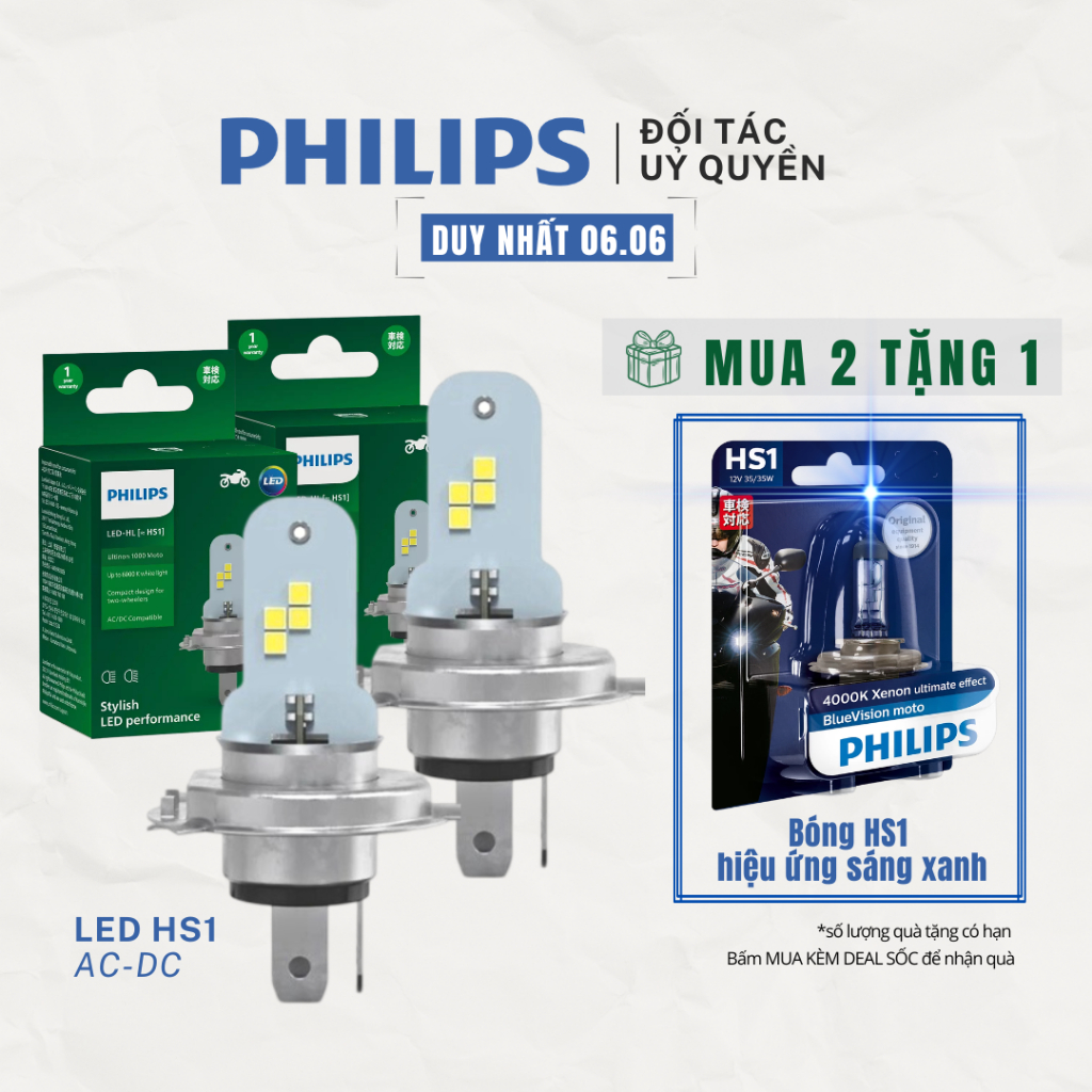 Bóng đèn LED Philips Ultinon Moto HS1 (AC-DC) hộp xanh ⚡Tiết Kiệm Điện⚡ Honda Wave, Future, Air Blad