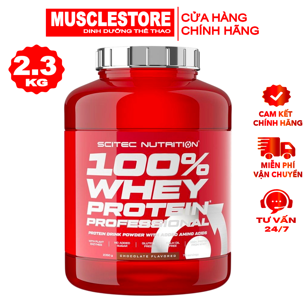 Sữa Bột Scitec Nutrition 100% Whey Protein Professional 2.3KG, Bổ Sung 22g Protein, BCAA và EAA