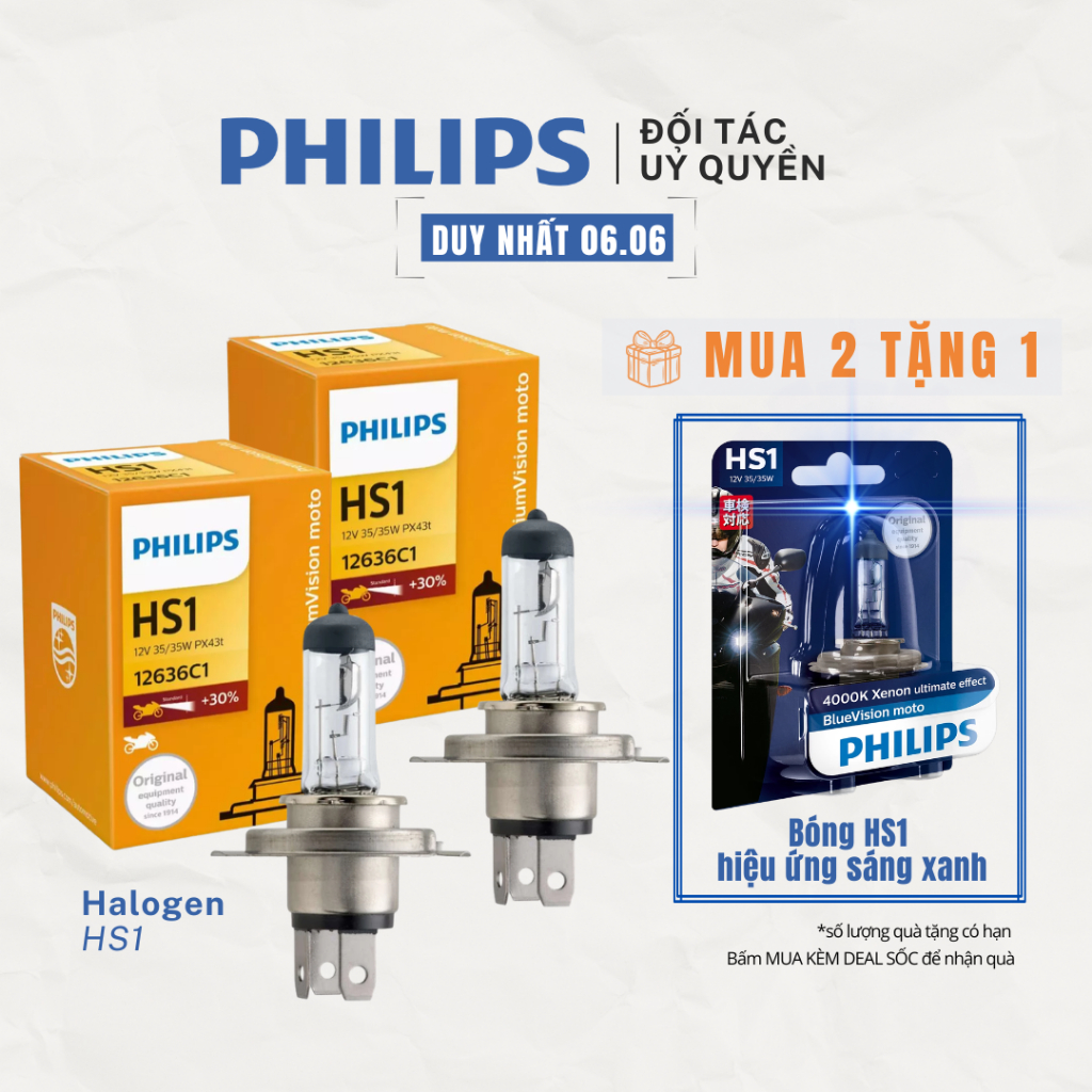 Bóng đèn xe máy Philips Halogen HS1 12V 35/35W sản xuất tại Đức mã 12636HPC1