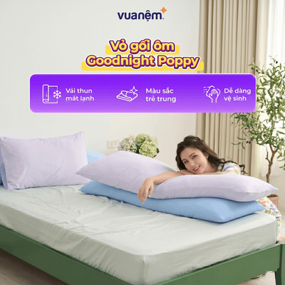 Vỏ Gối Ôm Vua Nệm Goodnight Poppy làm mát mùa hè 45x120cm, Vỏ Gối Ôm Thun Lạnh Chất Vải Thun Mềm