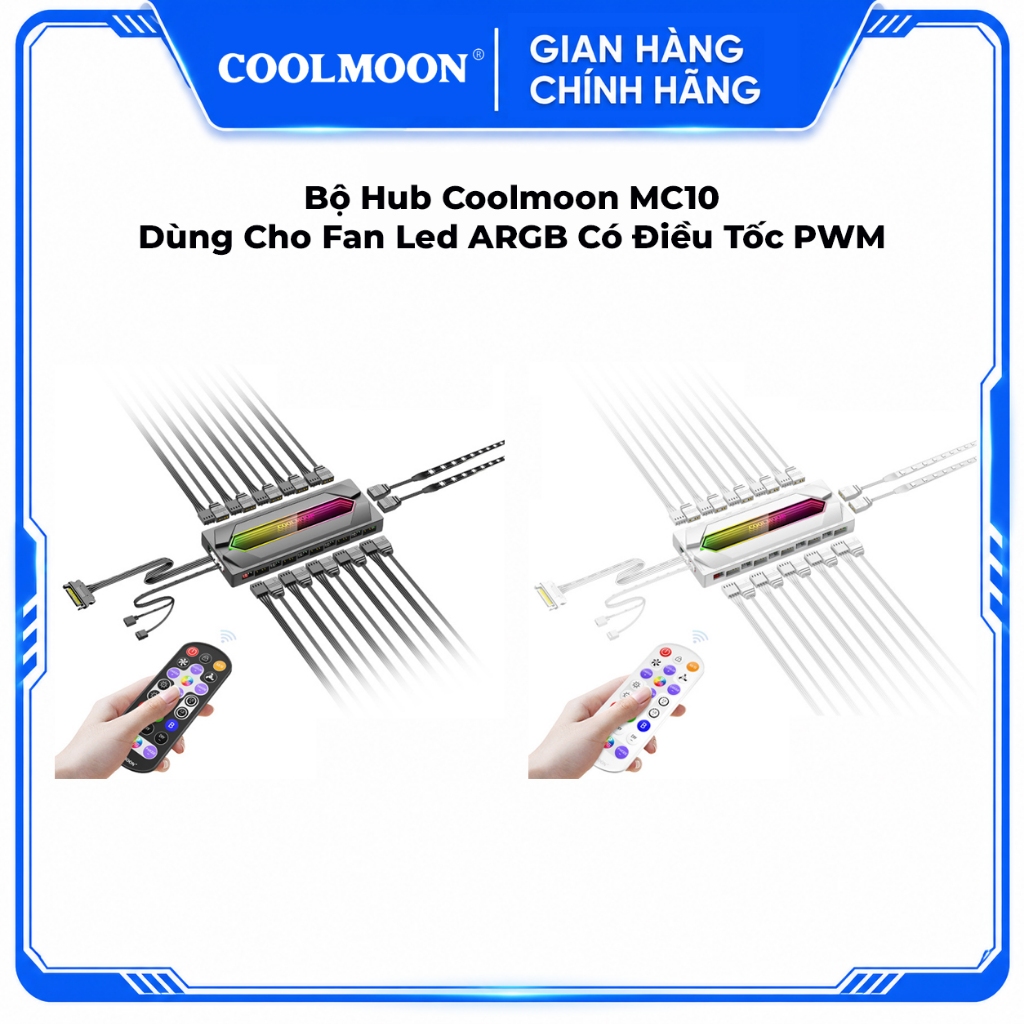 Bộ Hub Coolmoon MC10 Dùng Cho Fan Led ARGB Có Điều Tốc PWM - Hiệu Ứng Led Đuổi