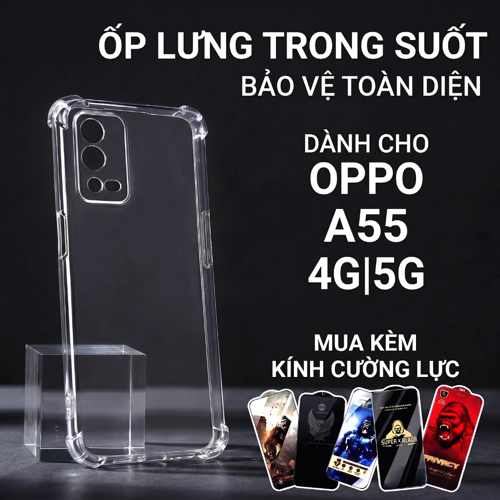 Ốp lưng Oppo A55 4G, A55 5G Cow case trơn trong suốt | Ốp điện thoại Oppo dẻo bảo vệ camera đt toàn 