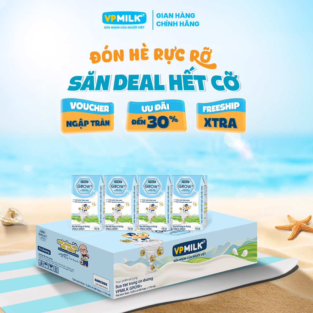 Sữa tiệt trùng VPMilk Grow+ hộp 110ml (thùng 48 hộp)