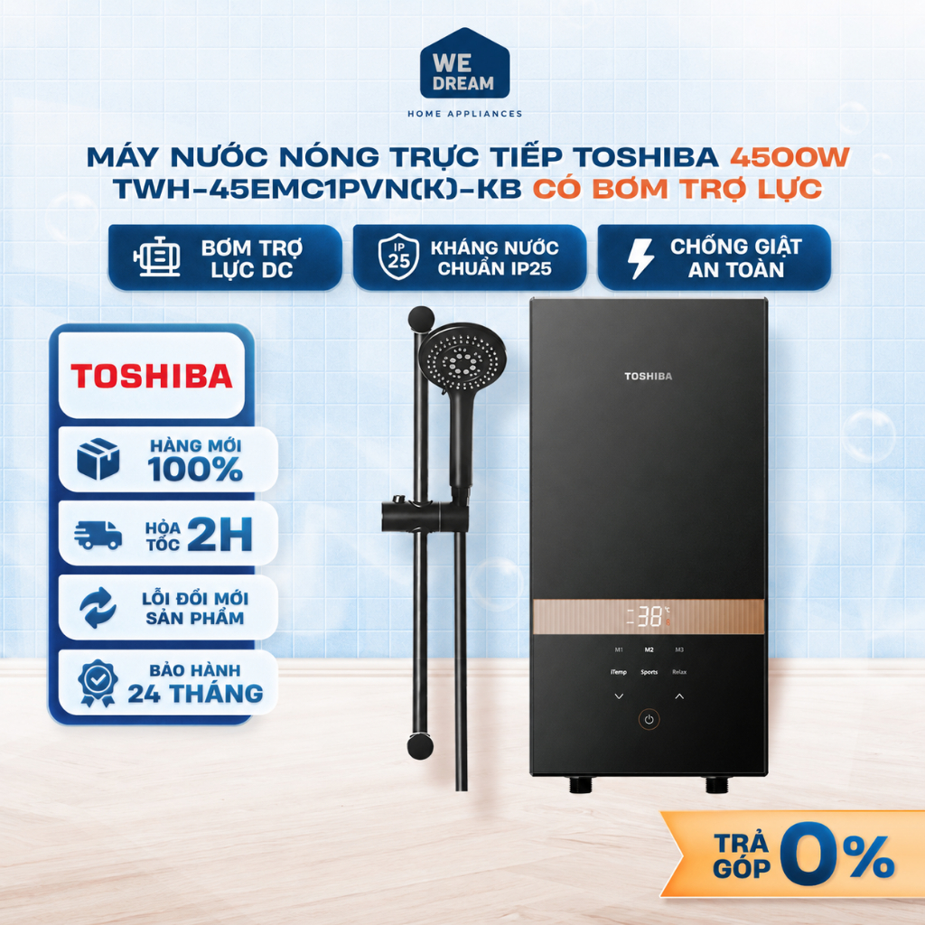 Máy Tắm Nước Nóng Trực Tiếp Toshiba TWH-45EMC1PVN(K)-KB 4500W - Hàng Chính Hãng