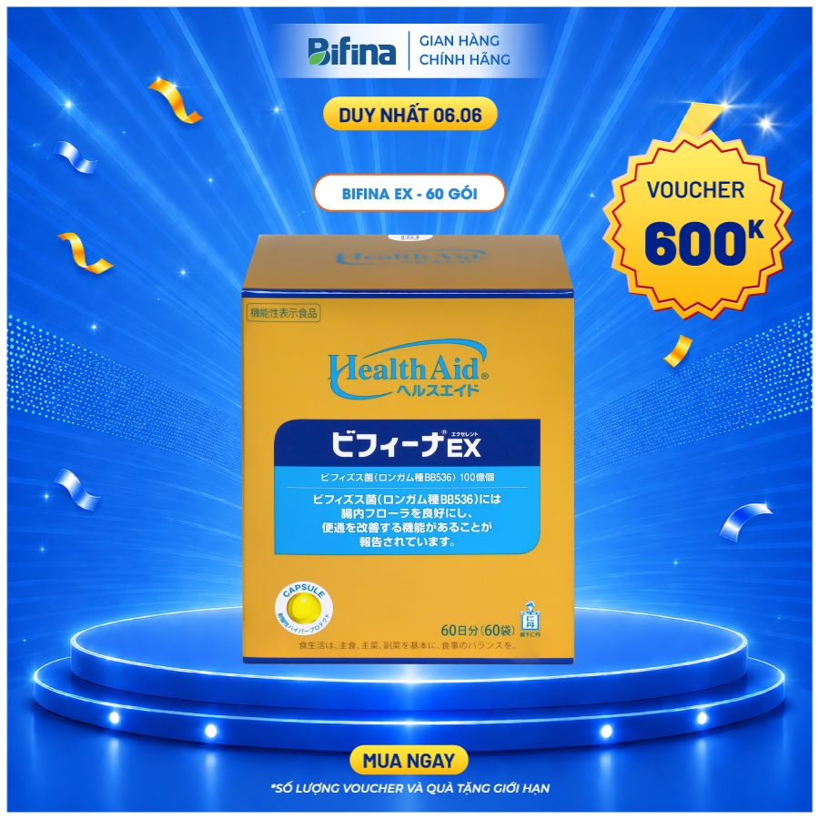 Men vi sinh Bifina EX Nhật Bản – 60 gói – Hỗ trợ tiêu hóa, giảm nguy cơ viêm đại tràng