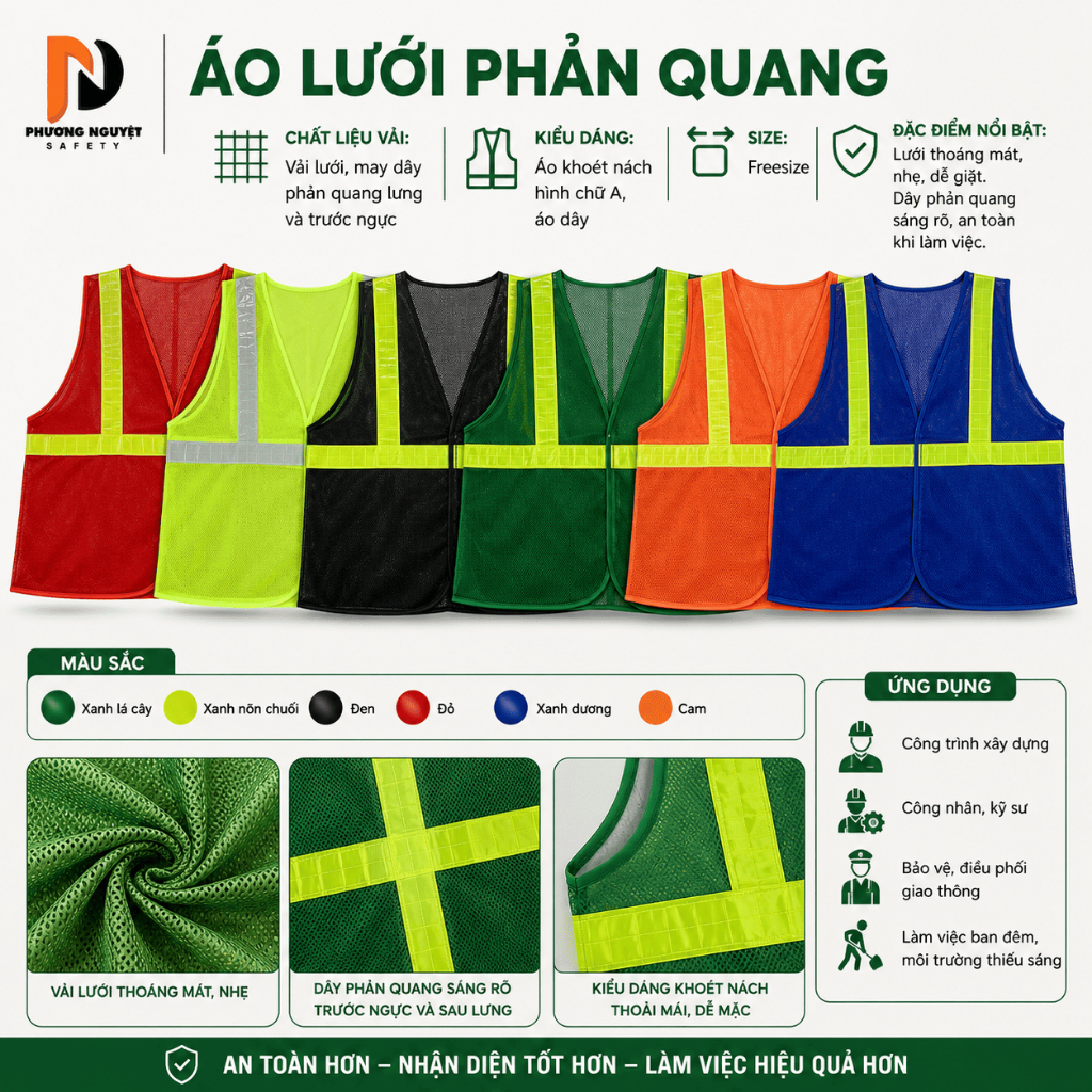 Áo phản quang, áo lưới phản quang chất lượng giá tốt (nhiều màu sắc)