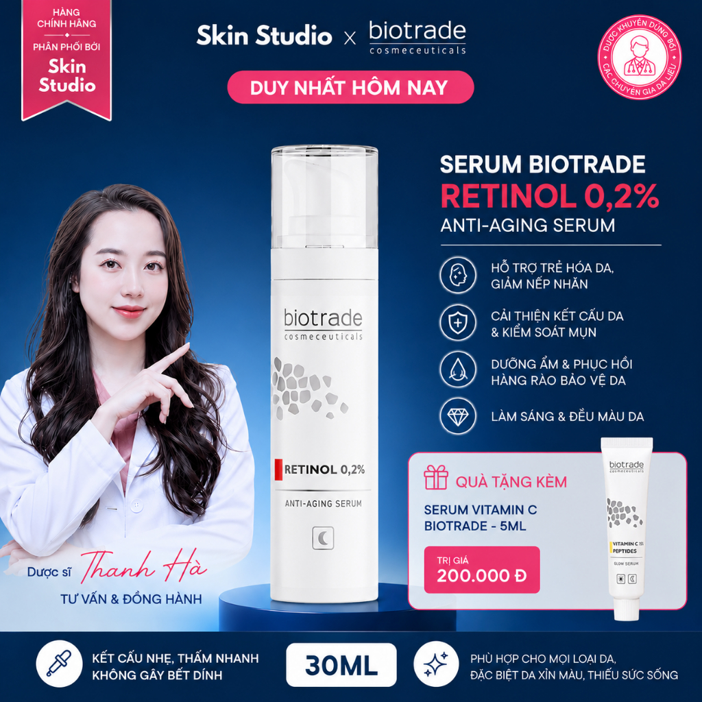 Serum hỗ trợ trẻ hóa BIOTRADE Retinol 0,2% Anti-Aging 30ml