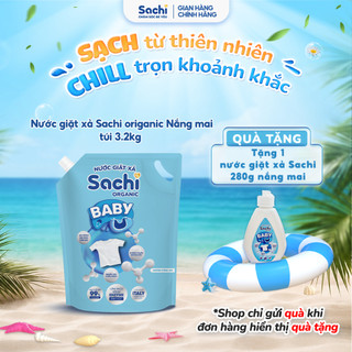Nước Giặt Xả Sachi Organic Hương Nắng Mai - Túi 3.2kg Hương Thơm Dịu Nhẹ, Làm Sạch Vết Bẩn, Làm Mềm và Giữ Bền Màu Vải