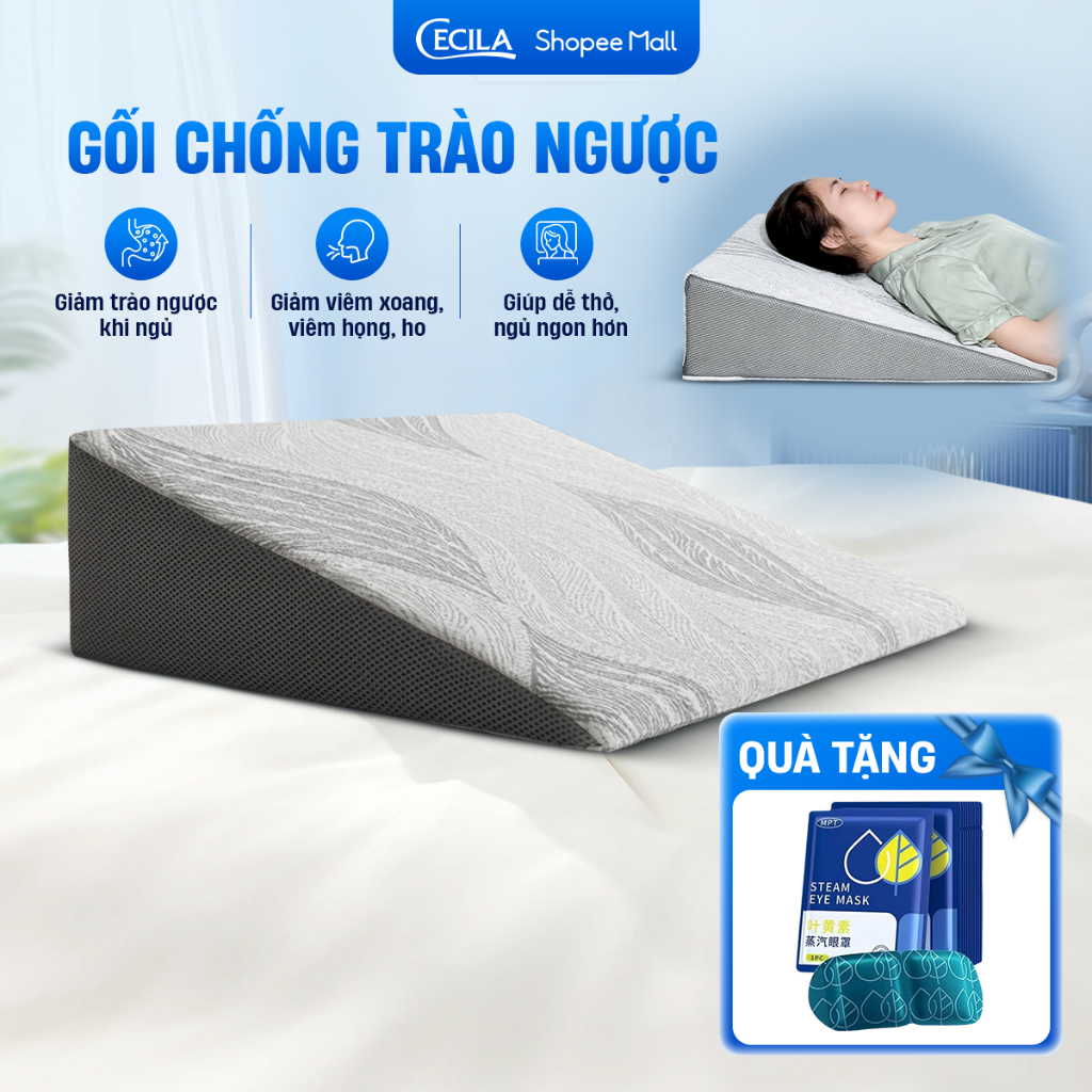 Gối chống trào ngược dạ dày CECILA người lớn cao 14 - 18cm giảm ợ chua đắng miệng, nâng lưng dễ ngủ chuẩn y khoa