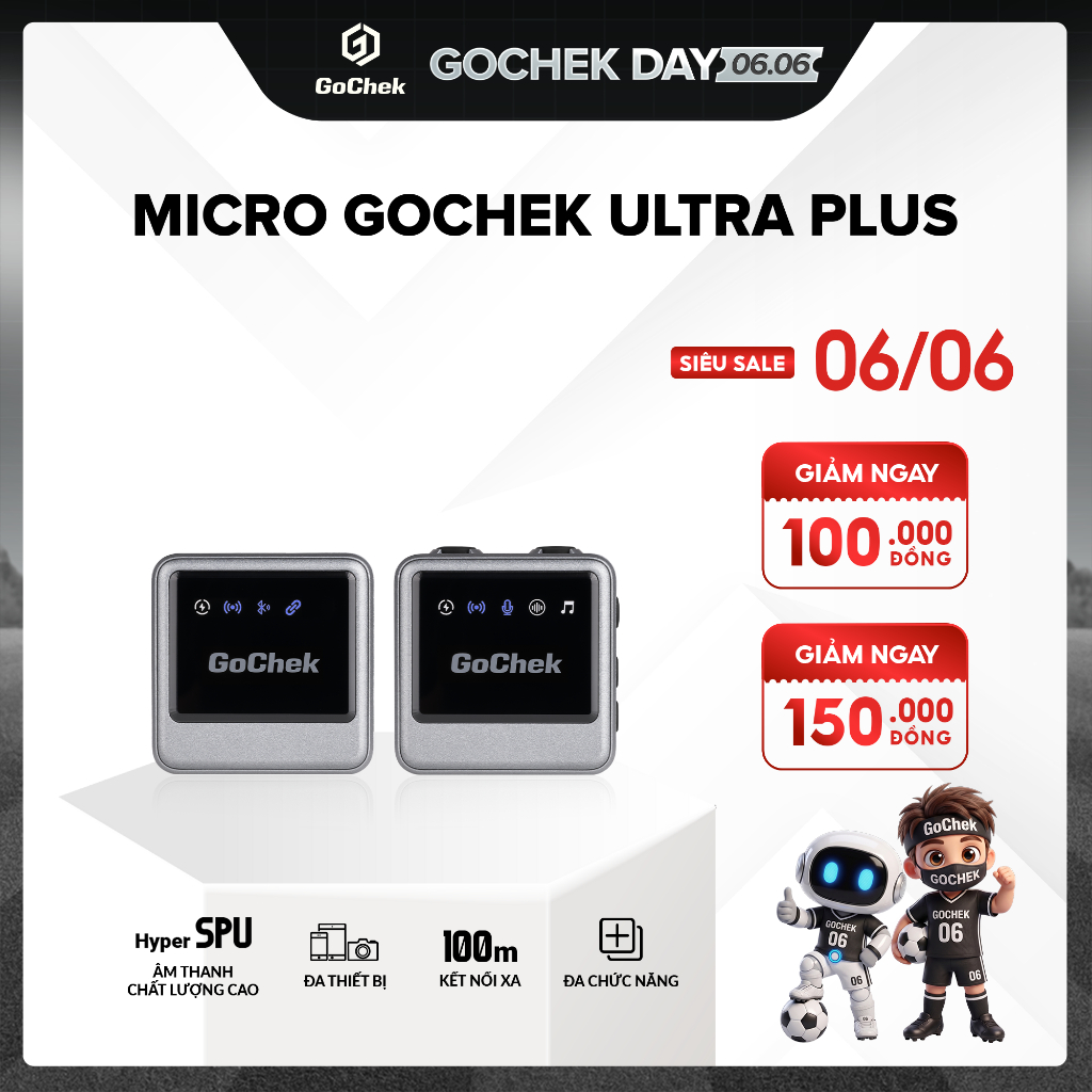 Mic Thu Âm Không Dây Gochek Ultra Plus – Thiết Bị Chuyên Nghiệp, Đa Thiết Bị, Đa Chức Năng