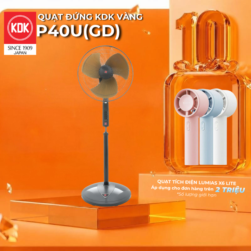 Quạt đứng KDK màu Vàng  P40U(GD) - Bảo hành Chính hãng KDK