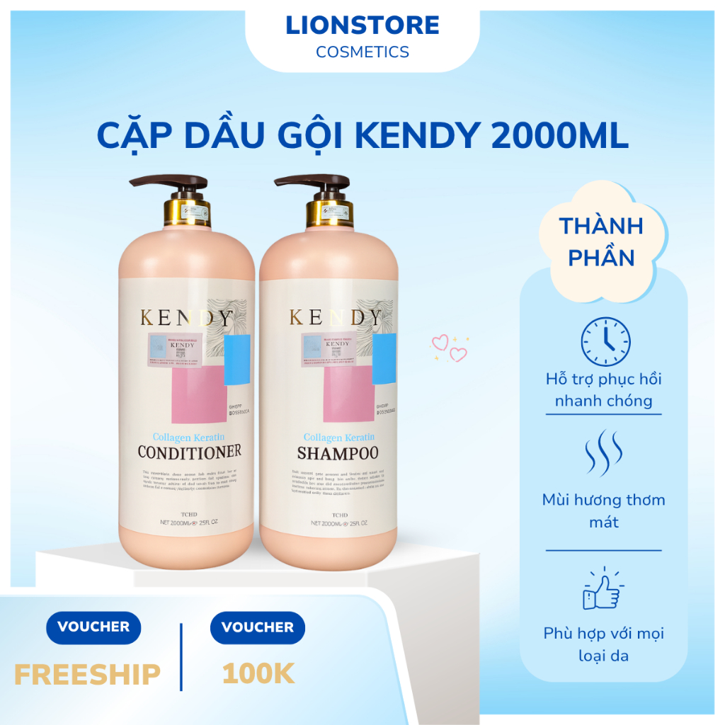 Dầu gội xả KENDY Collagen 2000ml mềm mượt tóc chắc khỏe hương thơm ngọt dành cho salon
