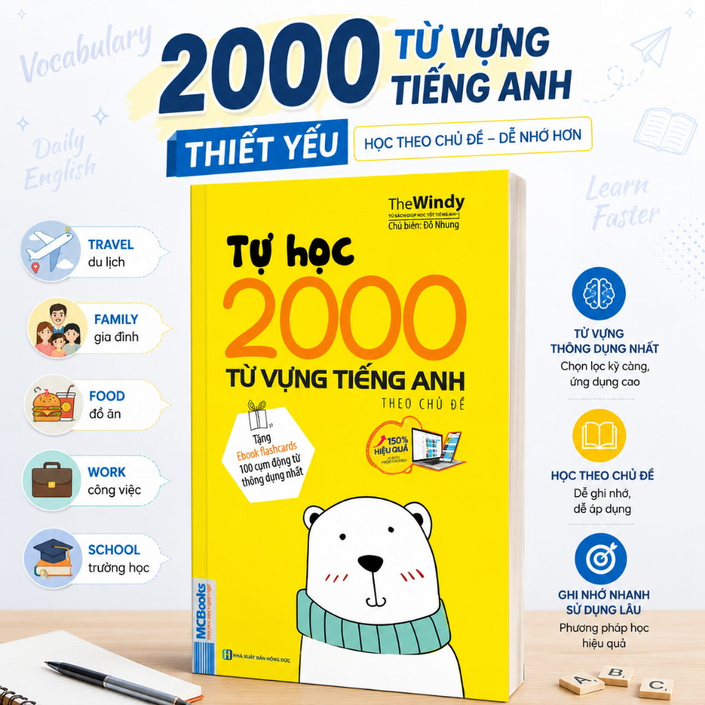 Sách - Tự Học 2000 Từ Vựng Tiếng Anh Theo Chủ Đề Phiên Bản Khổ Nhỏ Dành Cho Người Học Căn Bản - Học 