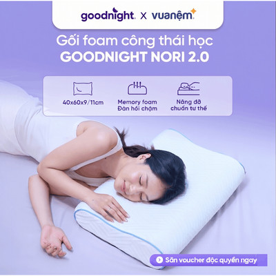 Gối Foam Goodnight Nori 2.0 40x60 cm mềm mịn, thông thoáng, lượn sóng nâng đỡ cổ vai gáy