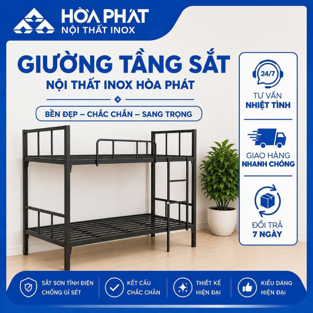 Giường Tầng Sắt sinh viên 1mx2m Cao 1m6 Có Bàn học