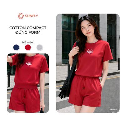 Set đồ nữ SUNFLY cotton compact thoải mái áo cộc quần sooc năng động đa dụng SFB3131
