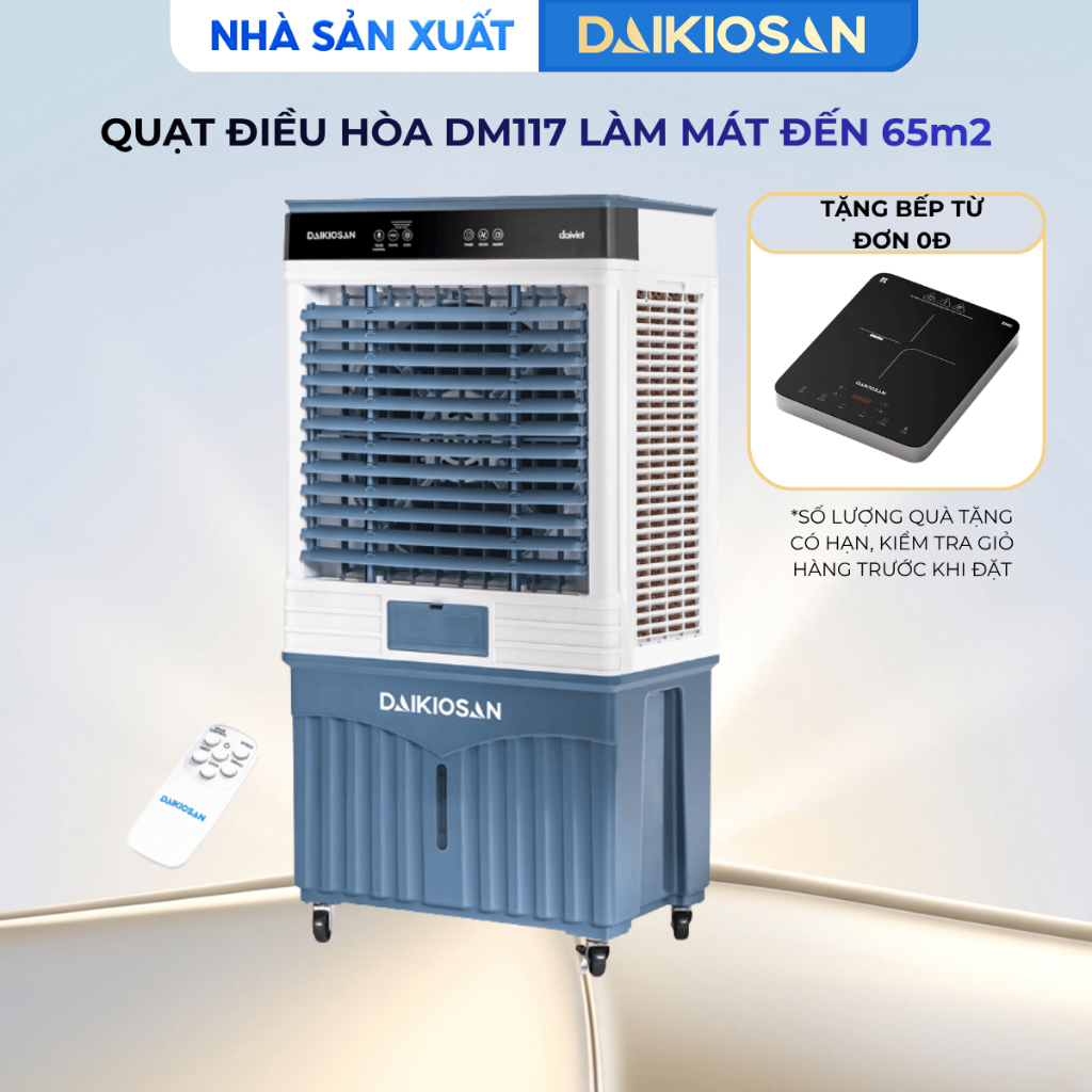 Quạt Điều Hòa Daikiosan DM117 Chế Độ AI Giọng Nói Diện Tích Làm Mát Lên Đến 65m2 Có Đá Khô