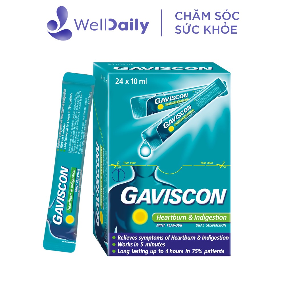 GAVISCON xanh điều trị các triệu chứng ợ nóng, khó tiêu và ợ chua liên quan đến sự trào ngược (Hộp 2