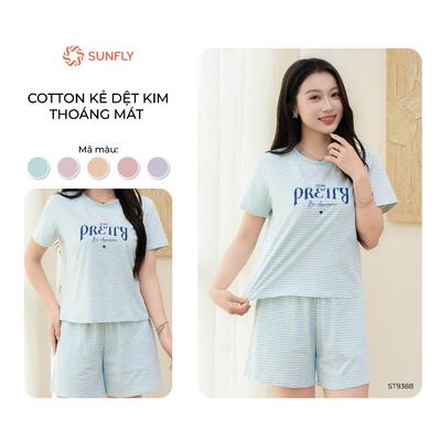 Đồ bộ mặc nhà nữ SUNFLY cotton co dãn thoải mái áo cộc quần sooc năng động ST9388