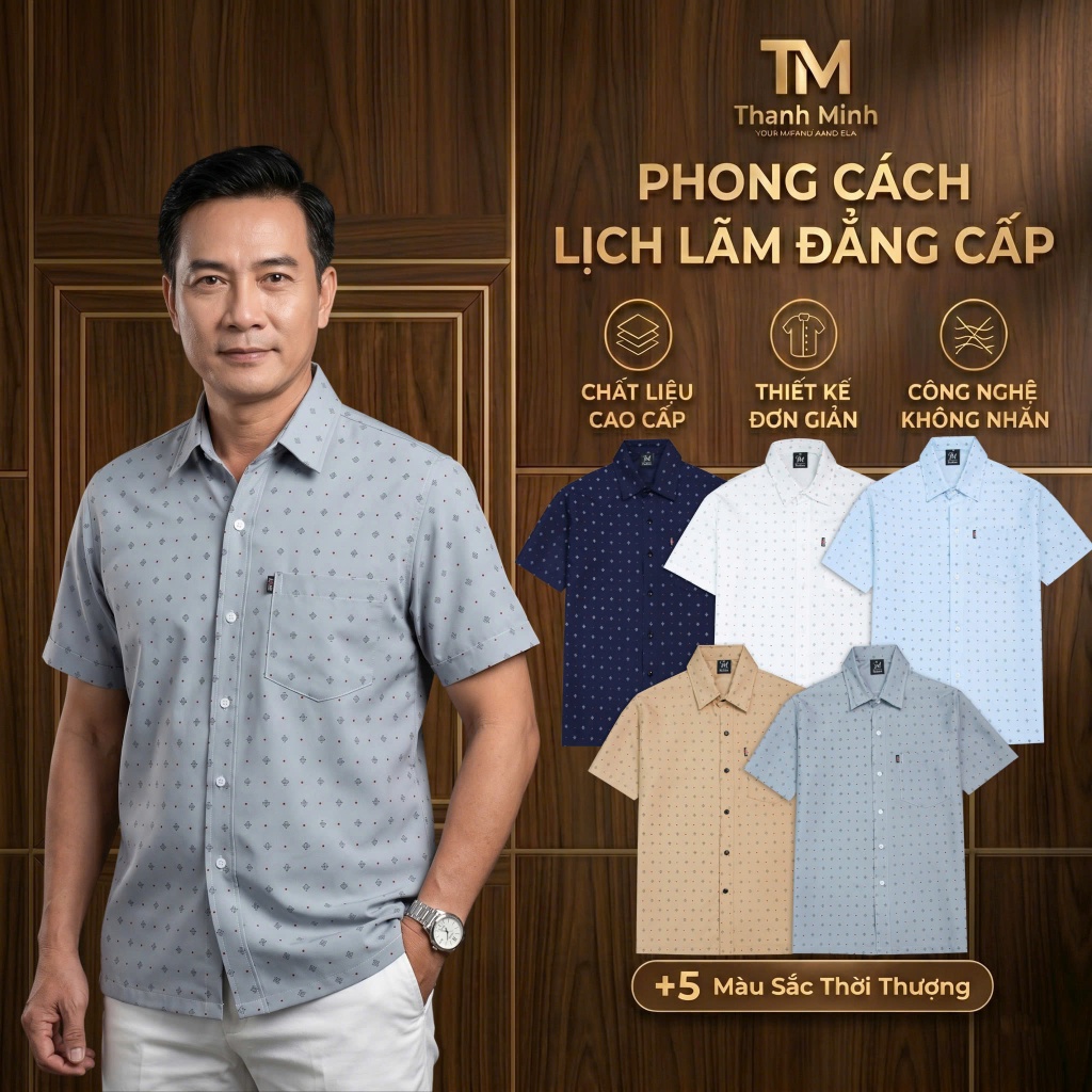 Áo SM Trung Niên ngắn tay vải lụa cao cấp Tomen họa tiết chấm bi đơn giản…