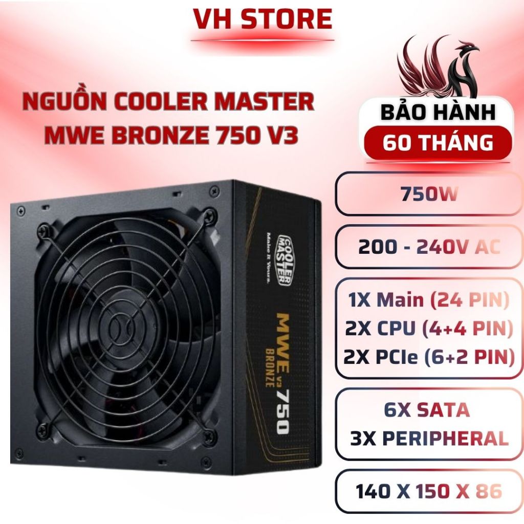 Nguồn Cooler Master MWE 750 Bronze V2 230V 750W 80 Plus Bronze - BẢO HÀNH 36 THÁNG - VHSTORE
