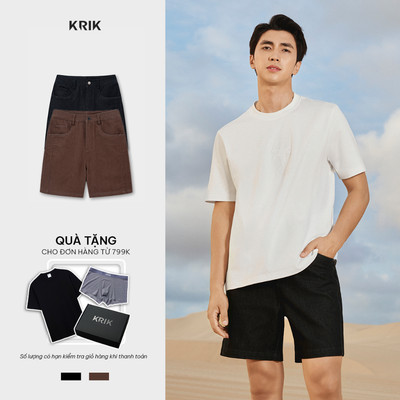 [KRIK x Bình An] Quần Short Kaki Nam KRIK Form Classic Cắt Chéo Sườn Diễu Chỉ Đôi Nổi Bật QS8180