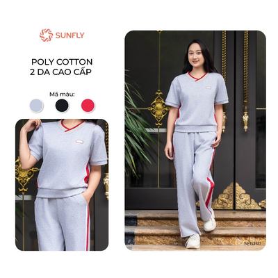 Set đồ nữ dạo phố dáng suông áo cộc quần dài poly cotton 2da SUNFLY SFB3121