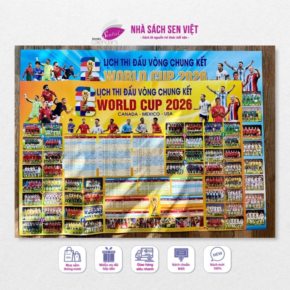 Lịch thi đấu bóng đá, lịch thi đấu vòng chung kết WORLD CUP 2026, lịch treo tường (Lẻ 1 tờ) - SV