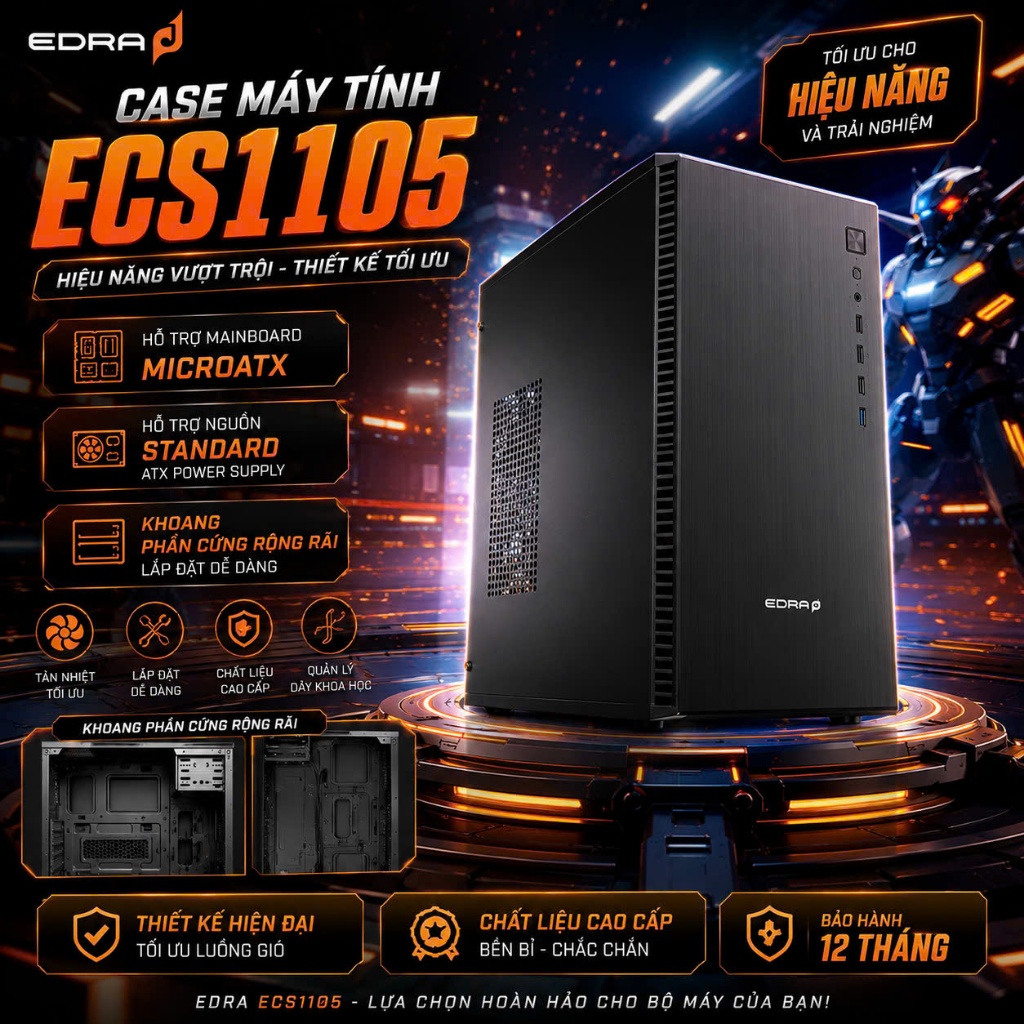 Case máy tính EDRA ECS1105 FULL VAT - CHÍNH HÃNG - BẢO HÀNH 36T
