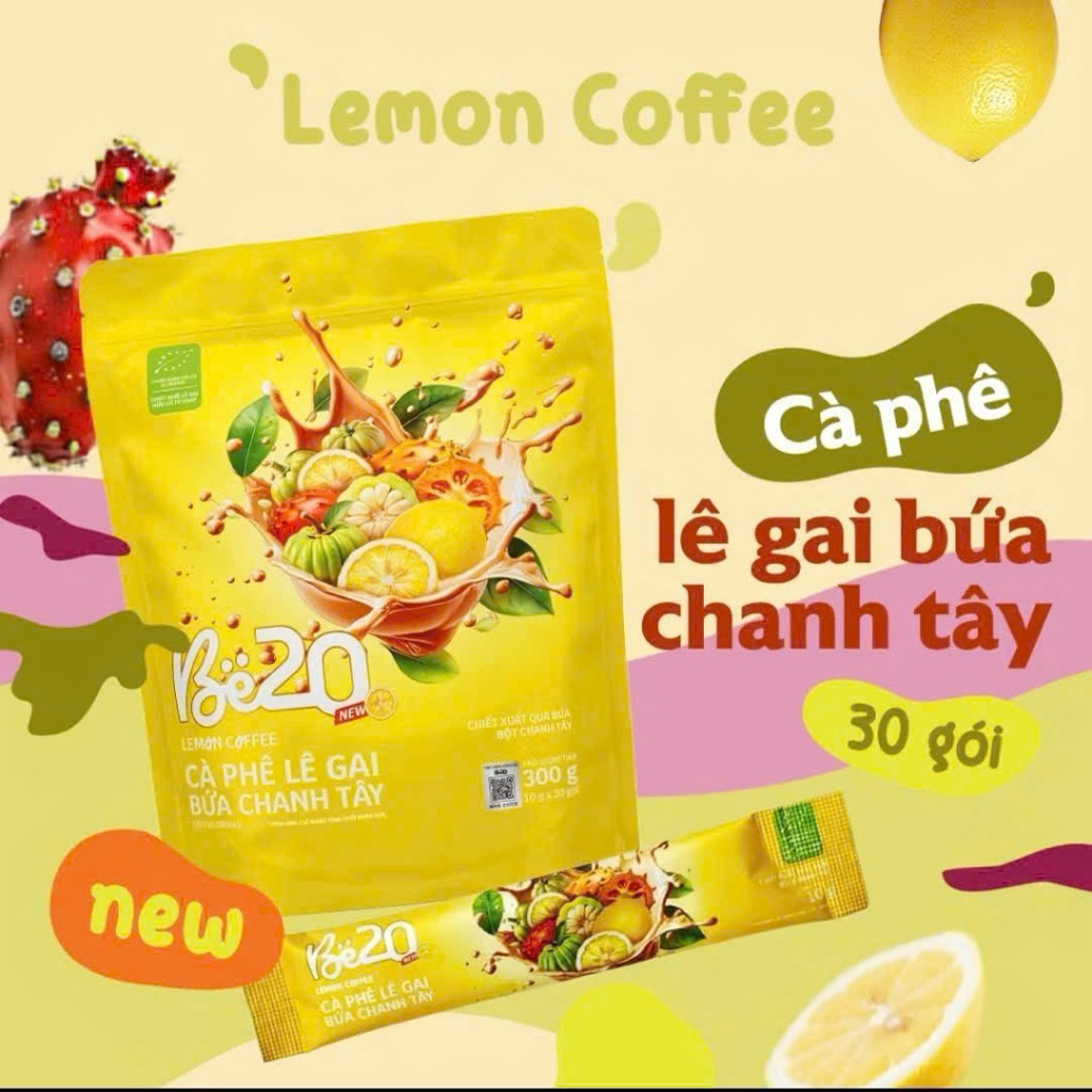 Cà Phê Hoà Tan hương vị LÊ GAI, BỨA, CHANH TÂY - LEMON COFFEE BE20 (bịch 30 gói)