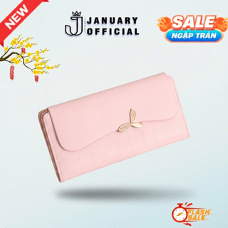 Ví Nữ Dài January Thời Trang kiểu dáng mới in họa tiết, có khóa kéo, khóa cài, ví đựng tiền xu và thẻ, Ví Dài PT25-2423