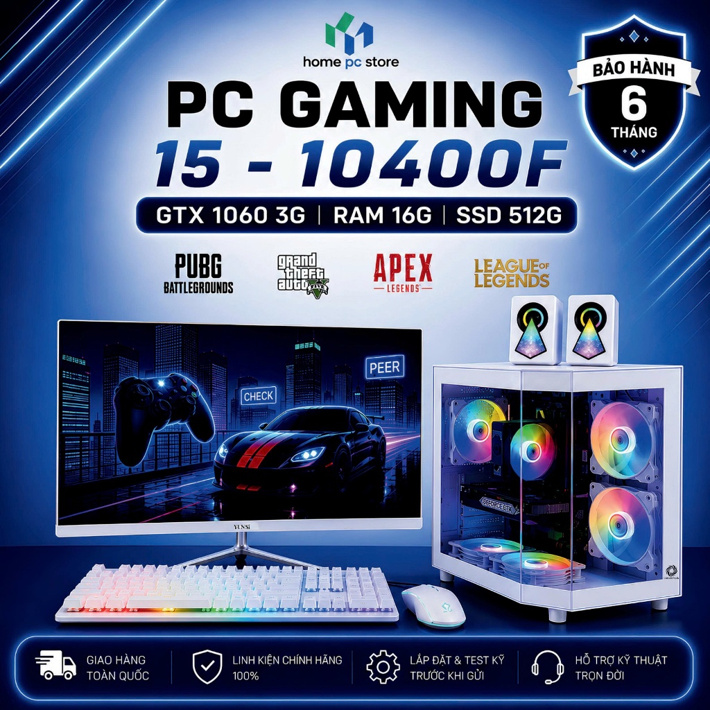 BỘ MÁY TÍNH PC GAMING I5 - 10400F | GTX 1060 RAM 16G SSD 512G | PC CHƠI MƯỢT CÁC GAME NẶNG | BẢO HÀN