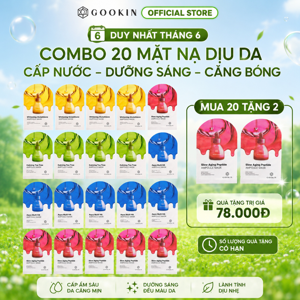 [TẶNG 2 MASK GOOKIN HỒNG] Combo 20 Mặt Nạ Dịu Da, Cấp Nước, Dưỡng Sáng, Căng Bóng Gookin Ampoule Mas