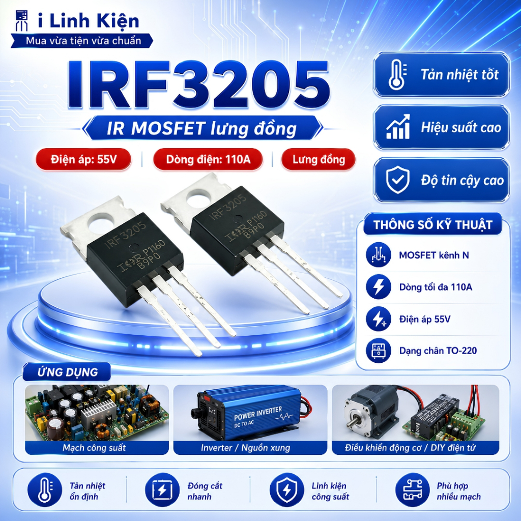 IRF3205 lưng đồng IR mosfet 110A 55V chất lượng tốt.