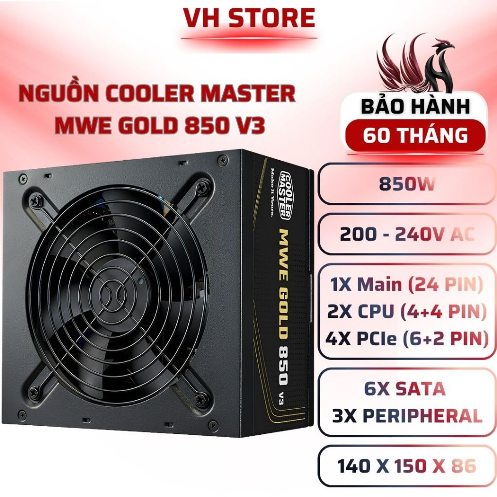 Nguồn Cooler Master MWE Gold 850 V3 850W 80 Plus Gold ATX - BẢO HÀNH 36 THÁNG - VHSTORE