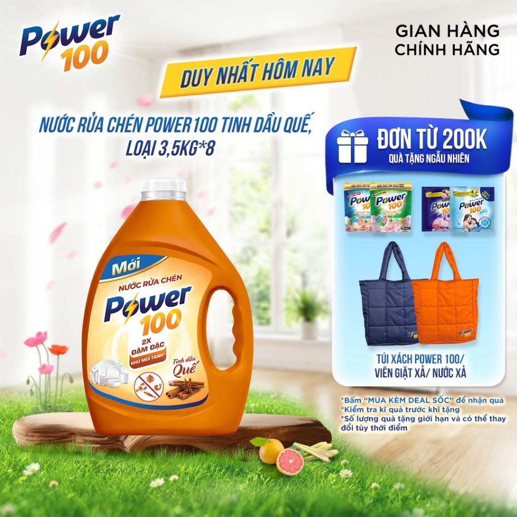 Nước rửa chén Power100 Tinh dầu quế 3.5KG